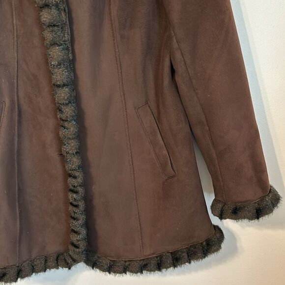 Jones New York Women’s Brown Soft Suede Leather Faux Fur Winter Coat Jacket S - Picture 5 of 16